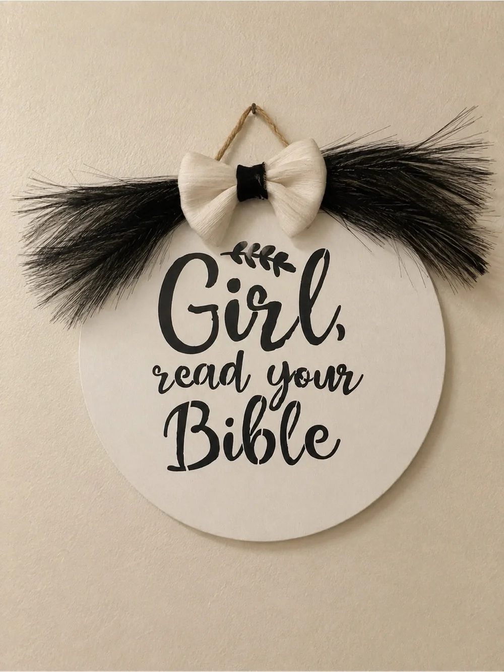 Girl Read Your Bible Round Wall Sign - Black & White